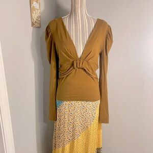 Free People Princess Sleeves Low V neck Blouse